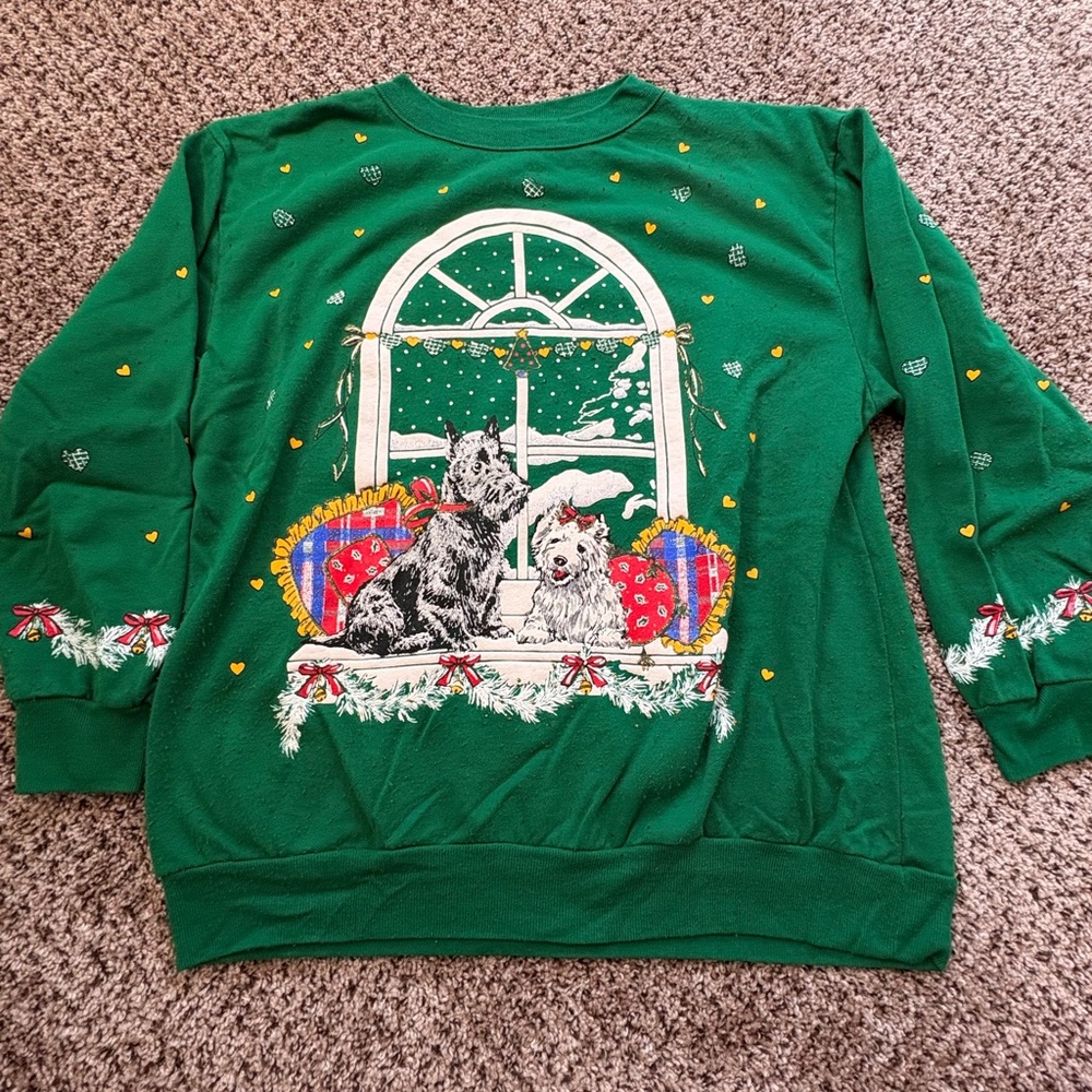 Vintage Holiday Time Green Sweater Christmas